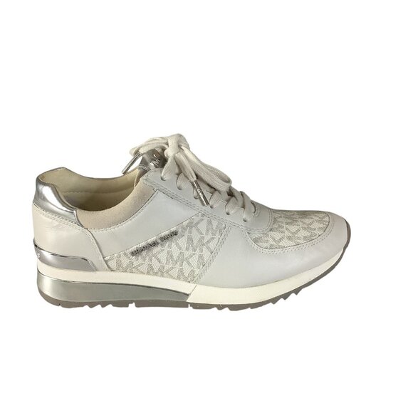 Michael Kors Womens Allie Lace Up Trainers 7M Beige & Metallic MK Monogram - Picture 15 of 16